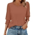 thumbnail image 2 of bbyeadc 3/4 Length Sleeve Tops for Women 2025 Round Neck Puff Cuff Pleated Shirts 3/4 Sleeve Dressy Casual Loose Fit Trendy T-Shirt Blouses Summer Basic Business Tshirts Clothes, Coffee M, 2 of 7