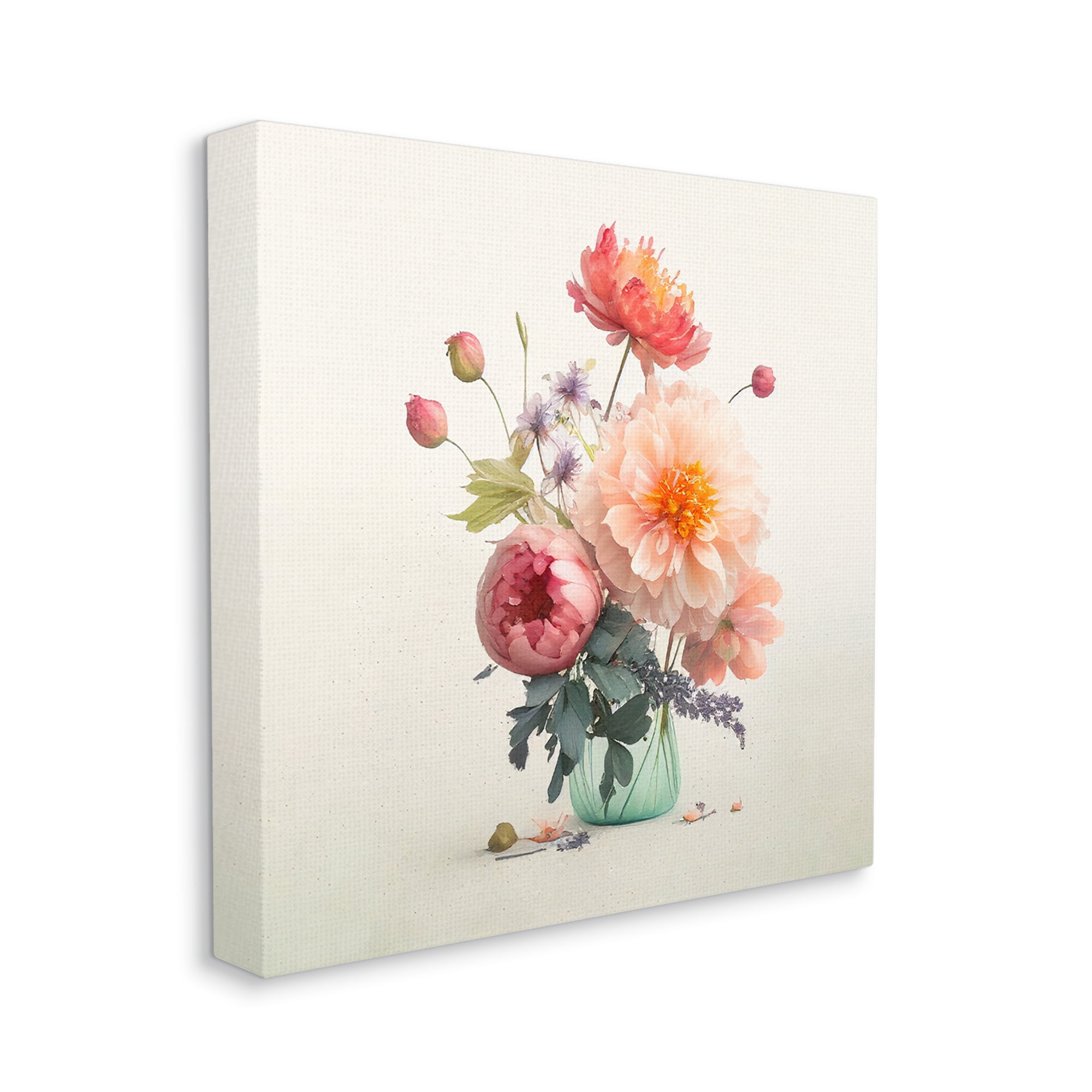 Stupell Industries Dahlia & Roses Bouquet Botanical & Floral Painting Gallery Wrapped Canvas Art Print Wall Art, 17 x 17