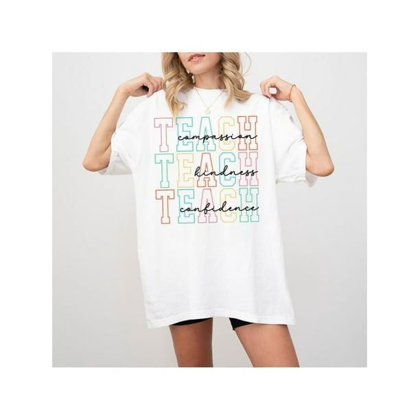 Teach Compassion Kindness Confidence Shirt, Retro Teacher Sweatshirt, Aesthetic Teacher Shirt, Cute Teacher Outfit, Back to School Gift