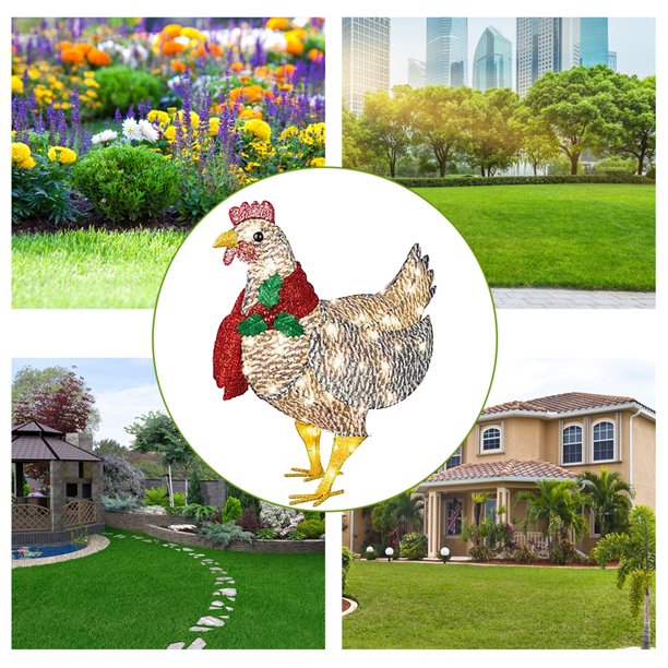 Pollo iluminado con bufanda - Adorno navideño LED para jardín y patio (M) Ndcxsfigh Nuevos Originales