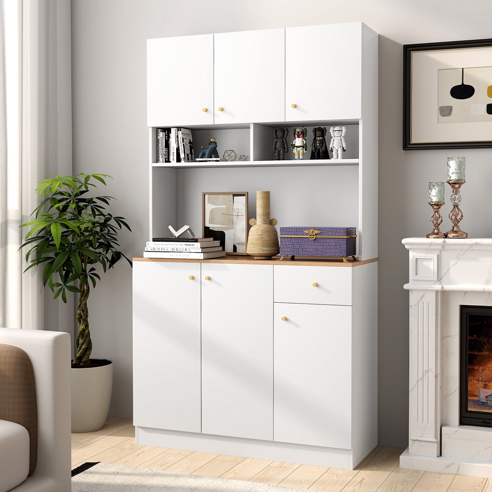 Giantex Kitchen Pantry Cabinet, Tall Storage Cabinet with 6 Doors & USB Ports, Freestanding Cupboard