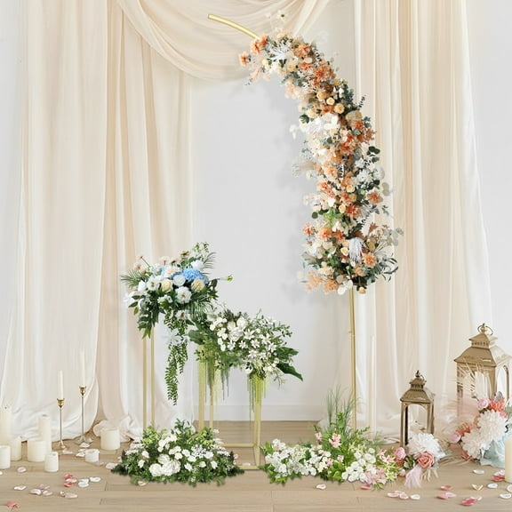Golden 3 Kind Sizes Balloon Arch Stand and 2 Flower Stands, 2 Kinds Shape Arch and  Rectangular Backdrop Stand for Parties, Wedding Flower Stand