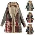 thumbnail image 3 of comerut Women Overcoat Keep Warm Hooded Polyester Ethnic Pattern Winter Coat for Daily Wear, 3 of 8
