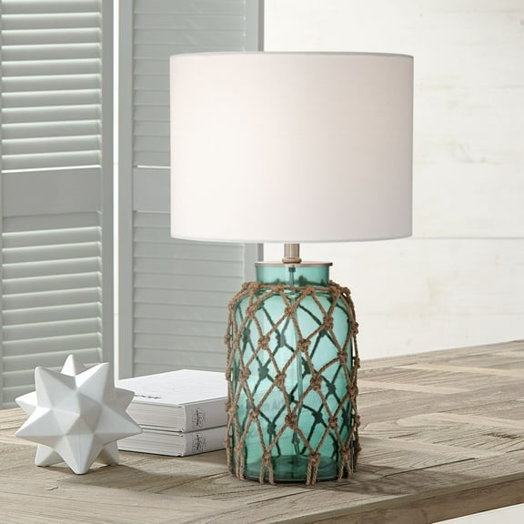 360 Lighting Crosby Coastal Accent Table Lamp 22 1/2" High Coastal Blue Green Glass Rope Off White Drum Shade for Bedroom Living Room Bedside Office