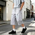thumbnail image 2 of Summer Mens Cargo Shorts Solid Color Drawstring Pants Outdoor Loose Fit Trousers Casual Athletic Beach Shorts With Pockets, 2 of 4