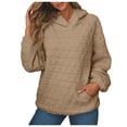 thumbnail image 2 of Quilted Plain Hoodies for Women Fall Winter Long Sleeve Basic Hooded Sweatshirt with Pockets Pullover Tops, 2 of 6