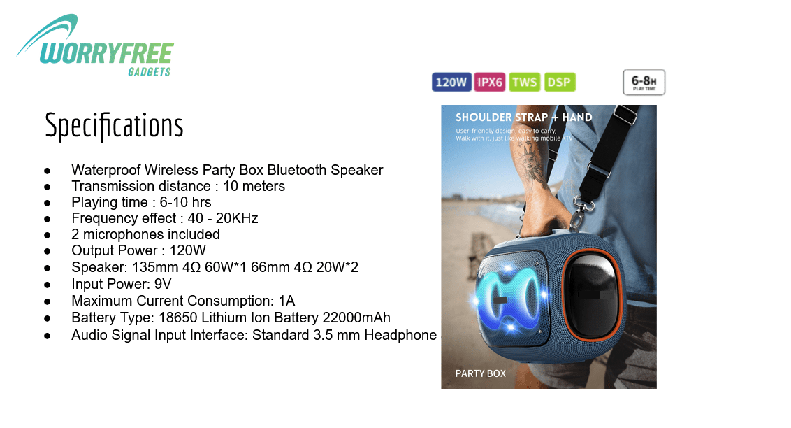 Party Box-Wireless 120W Portable Waterproof  Bluetooth Karaoke Speaker with a Tripod & Two Microphones, Gray