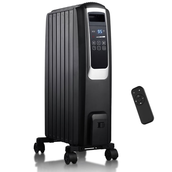 VAJIAZA 1500W Electric Oil Filled Radiator, 26" Durable Steel Radiator Heater, Oil Filled Heater with Remote Control, ECO & Silent Mode, 24H Timer, Overheat & Tip-Over Protection