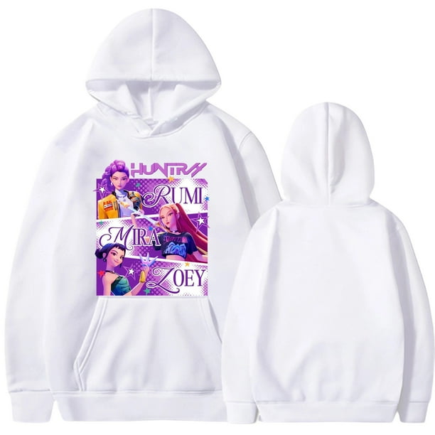 Moonsky Sudadera con capucha de moda para mujer de la cantante pop Dem/0n HUNTR/X con jersey corto, suave y cómoda, top de manga larga para uso informal en primavera, otoño e invierno. (Blanco 3XL)