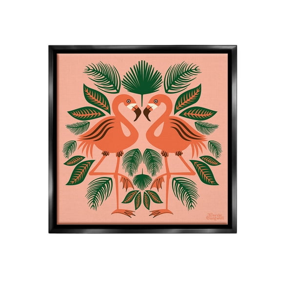 Stupell Industries Symmetrical Tropical Flamingos Animals & Insects Painting Black Floater Framed Canvas Art Print Wall Art, 18 x 18