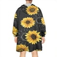 thumbnail image 2 of Black Sunflower Gray Petal Pattern Wearable Oversized Blanket,Wearable Blanket Hoodie for Adults,Cozy Hooded Blankets with Super Pockets,Super Warm Fuzzy Pullover for Women & Men, 2 of 6