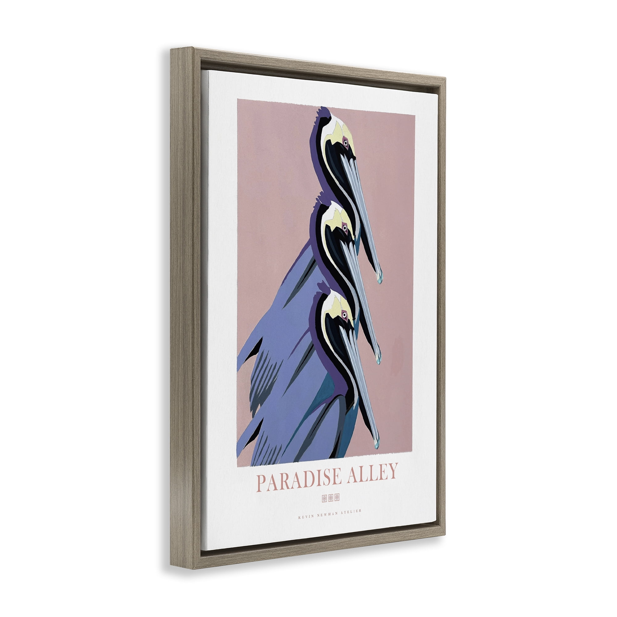 Stupell Industries Paradise Alley Pelican Trio Brown Framed Floater Canvas Wall Art, design by Jadei Graphics