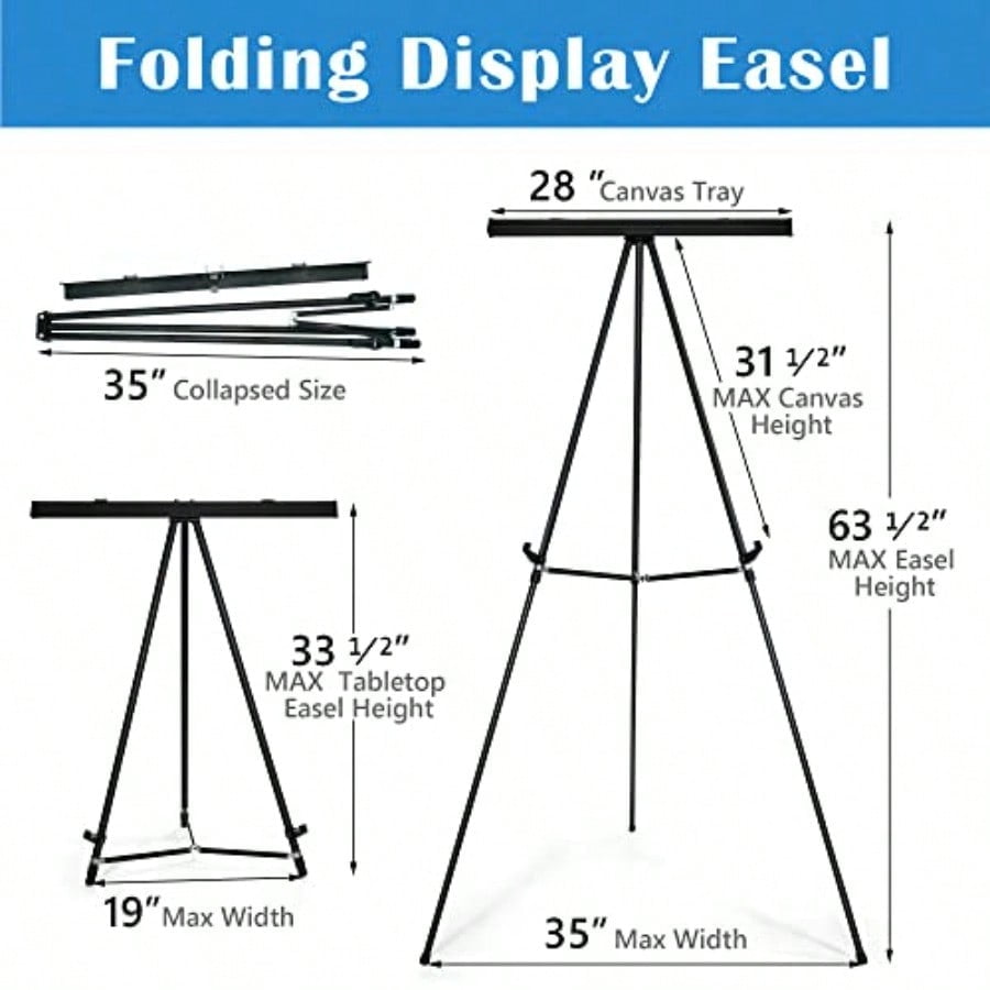 Aluminum Flip Chart Display Easel Stand with Adjustable Floor for Boardroom Whiteboard Paper Pads Signage 63 1/2'' High Black