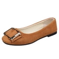 thumbnail image 2 of CQONEPT Large Size Flat Shoes for Womens Shallow Mouth Casual Buckle Square Toe for Work Everyday Suede Loafers Brown 42, 2 of 4