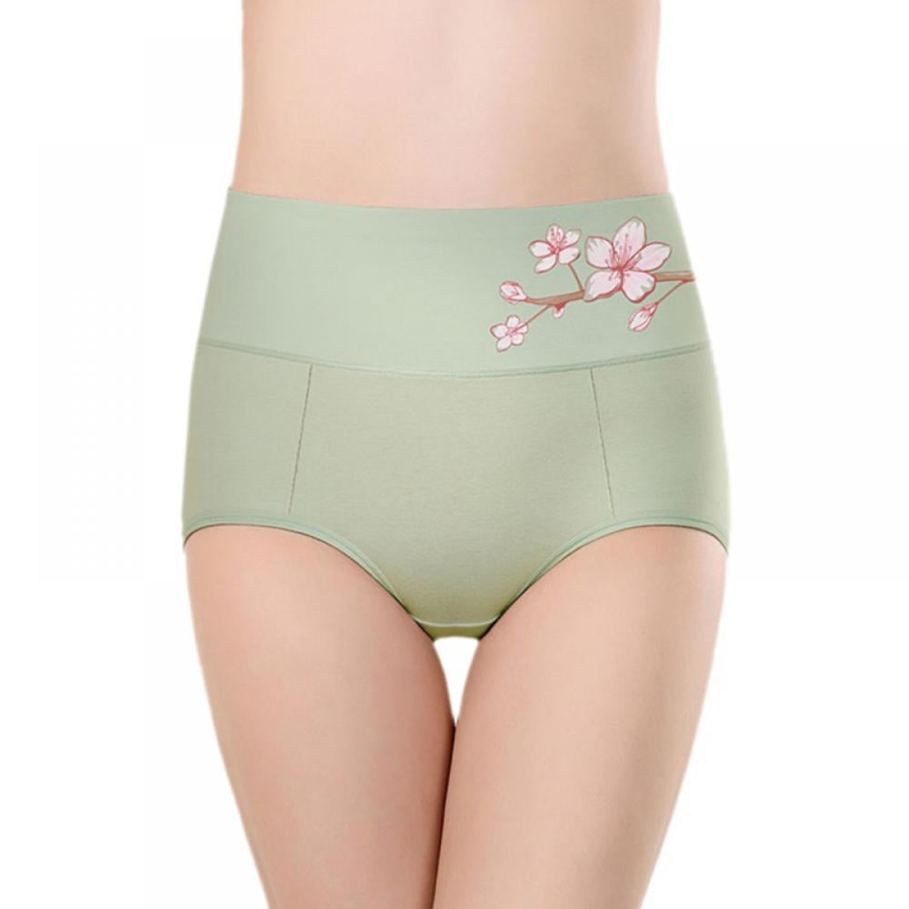 Ladies' High Waist Abdomen Cotton Panties Breathable Moisture Absorption  Elastic Floral Print Elegant Briefs 
