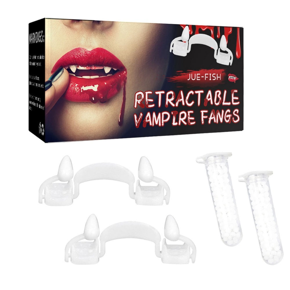 2pcs Vampire Fangs Teeth With Adhesive Halloween Party Cosplay Props White Horror False Teeth 3018
