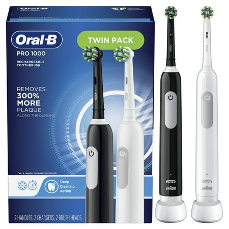 Oral-B Pro 1000 Electric Toothbrush  Black & White  Twin Pack