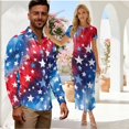 thumbnail image 2 of Chririnla Couple Matching Clothes Blue White Red Star Print Womens Bodycon Dress and Mens Dress Shirts Patriotic Party Matched Outfit for Couples Memorial Day 4th of July Pencil Dress with Shirts, 2 of 6