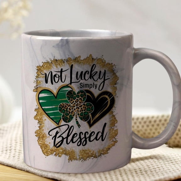 1 pc 11 oz Ceramic Coffee Mug St Patrick s Day coffee mug with Not Lucky But text and shamrock heart patterns friends or family on St Patrick s Day or birthdays