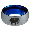 thumbnail image 2 of Tungsten Elephant Animal 2D Style Art Band Ring 8mm Men Women Comfort Fit Blue Dome Brushed Gray Polished, 2 of 4