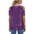 thumbnail image 7 of successthop Sequin Tops for Women Sparkling Casual Oversized Crewneck Blouse Short Sleeve Shirt Solid Clothes Purple 2XL, 7 of 7