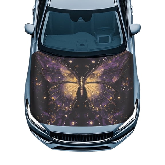 XYZCANDO High Temperature Resistant Car Hood Cover Protector, Golden Butterfly Swimsuit Fabric Hood Covers for Cars, All-Season Protection Car Hood Bonnet Protector
