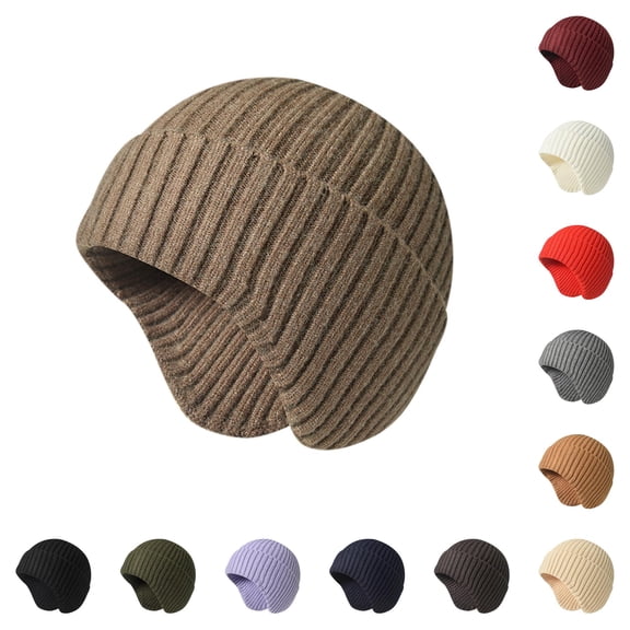 XIAOCHA Women’S Rib‑Knit Ear‑Cover Beanie Solid Hats Fall‑Winter Outdoor Toque,Coffee