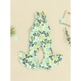 thumbnail image 2 of Toddler Girls Romper Jumpsuit Sleeveless Halter Shamrock Print Backless Bell Bottom Overalls, 2 of 8