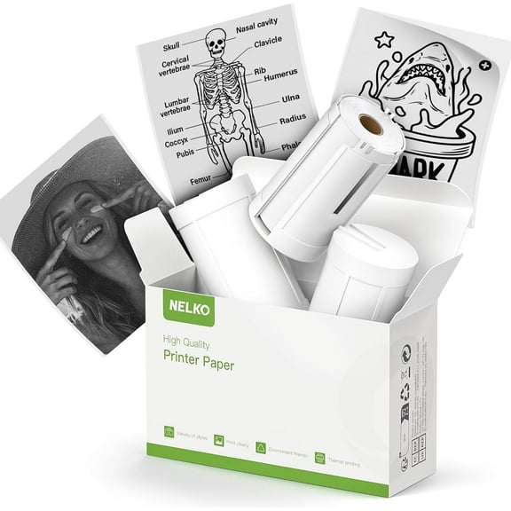 Nelko Self-Adhesive Thermal Printer Stickers for PM230 Sticker Printer, 3 Rolls of 54mmx3.5m, White