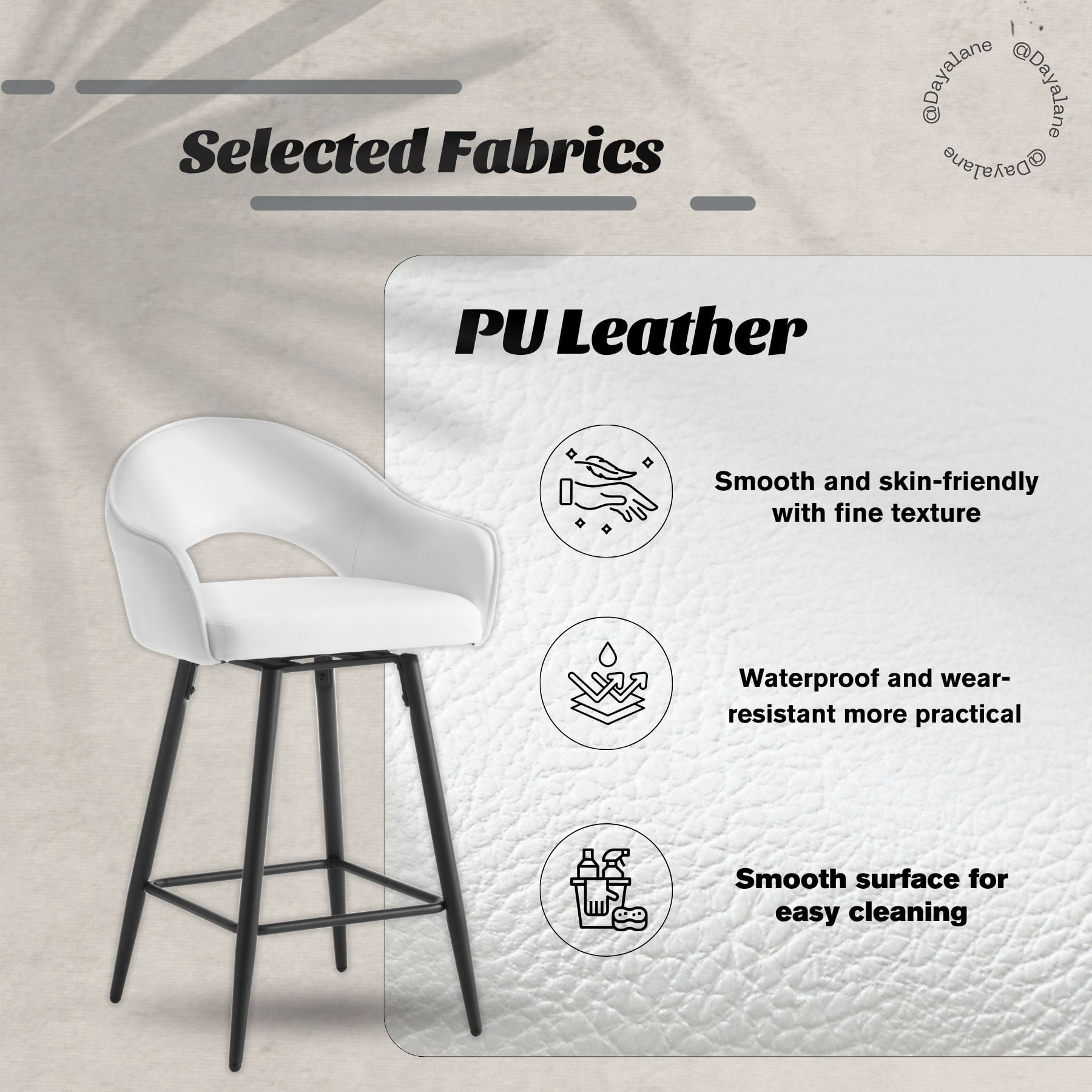 27" Modern Swivel Bar Stools Set of 2, PU Upholstered Counter Height Stools with Metal Legs, Hollow Curved Backrest for Kitchen Island, Home Bar, Bistro,White