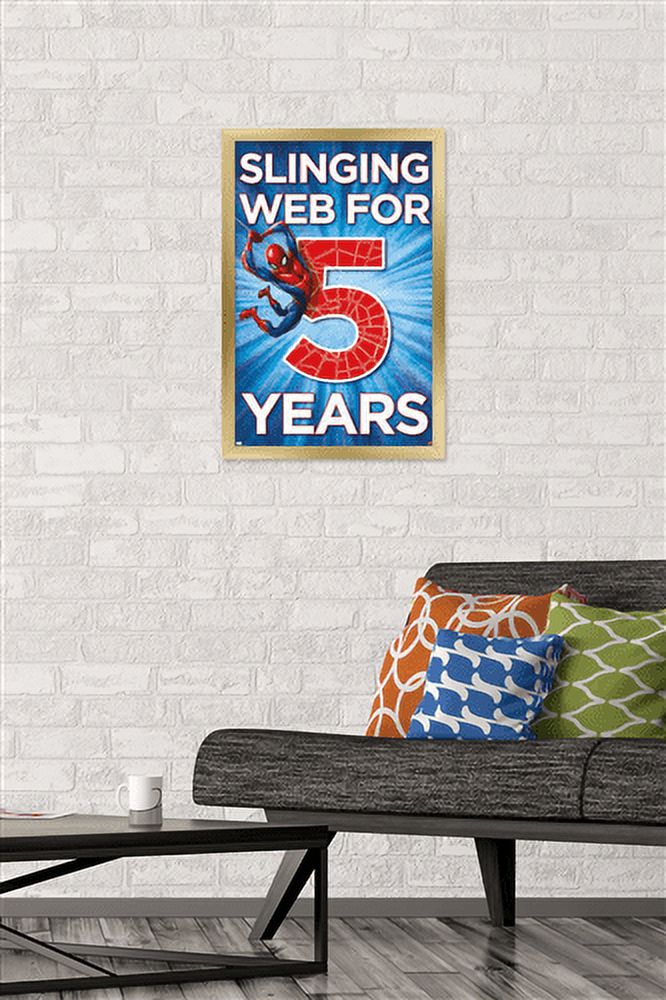 Marvel Spider-Man - Happy 5th Birthday Wall Poster, 14.725" x 22.375", Framed