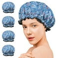 thumbnail image 7 of Shower Caps,Blue Paisley Pattern Waterproof Shower Cap for Women 4 Pieces,Double Reusable Hair Cover for Shower PEVA Elastic Stretch Hem, 7 of 7