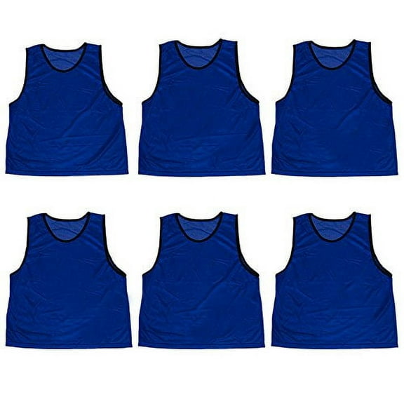 Crown Sporting Goods Adult Size Scrimmage Pinnies & Mesh Bag, 6-pack Dark Blue