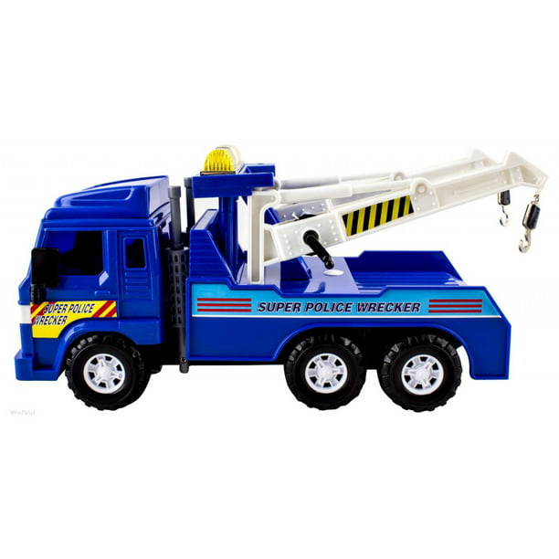 Big-Daddy Medium Duty Friction Powered Super Police Wrecker Tow Truck Blue  Truck Holiday Toy truck