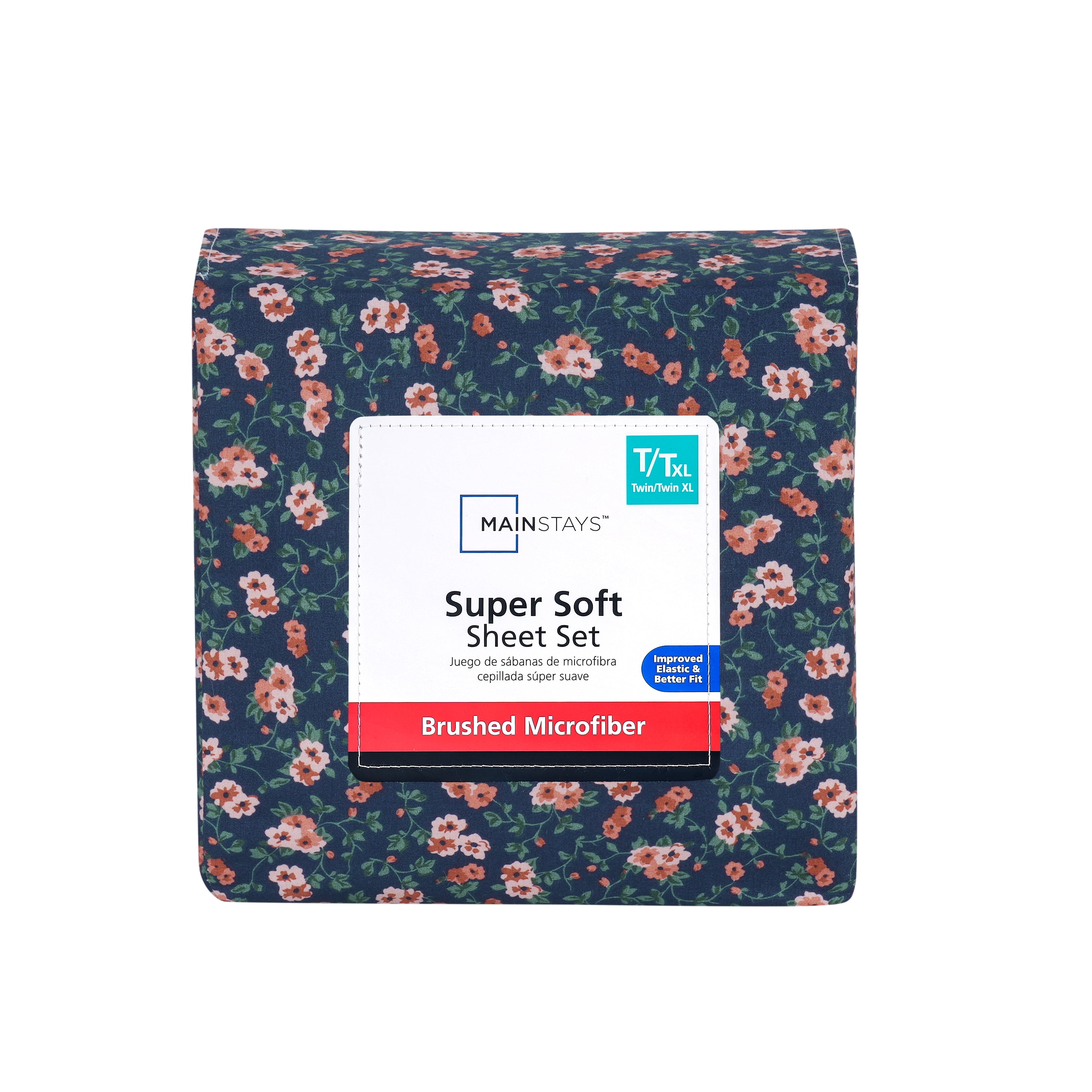 Mainstays Super Soft Brushed Microfiber Bed Sheet Set, Blue Multi Floral, Twin-XL, 3 Piece