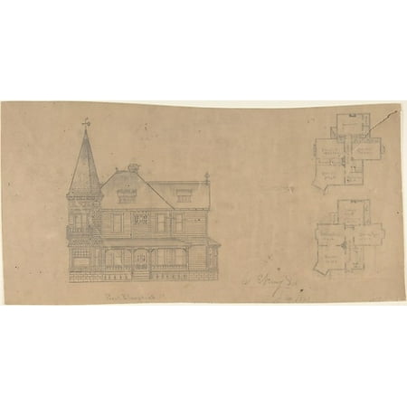 Design for a House Front Elevation and Plans Poster Print by W Strong (British 19th century) (18 x