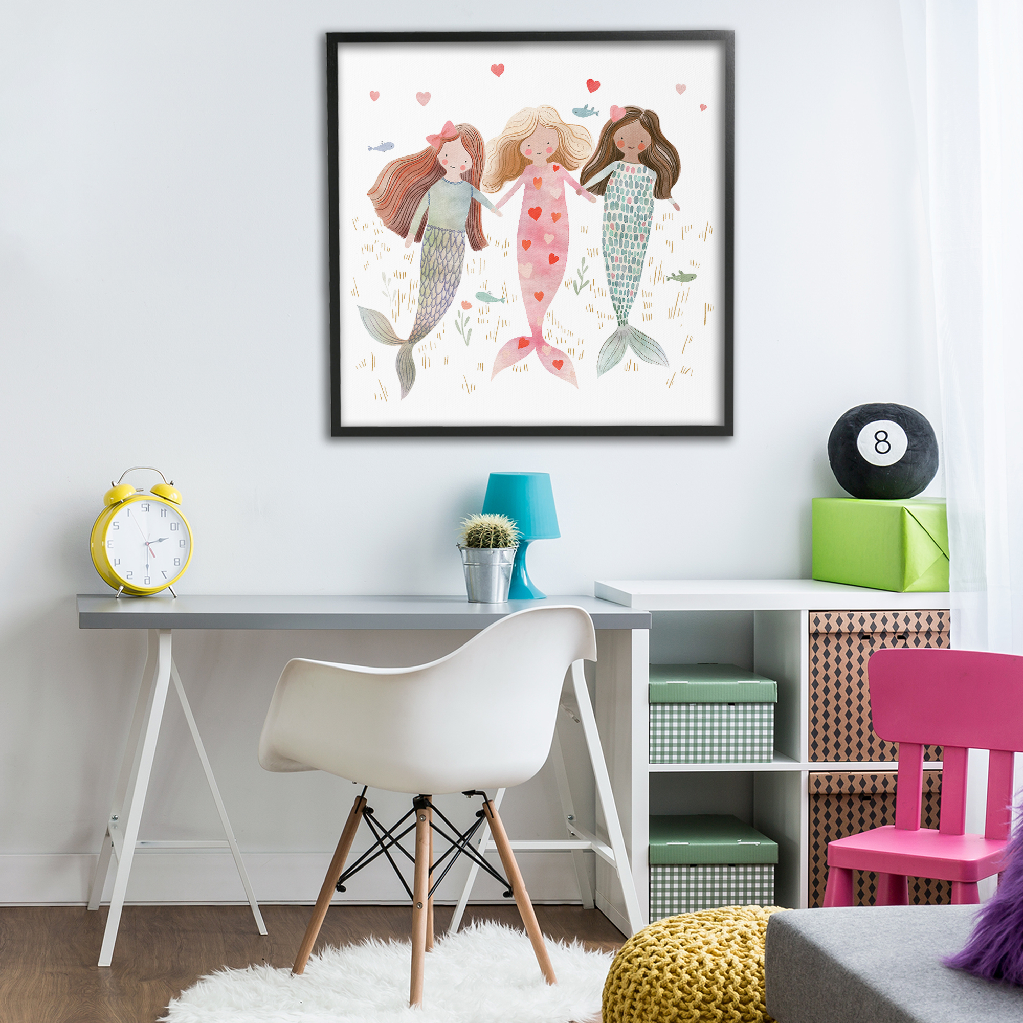 Trio of Mermaids Friendship Black Framed Giclee Art, design by Leah Straatsma