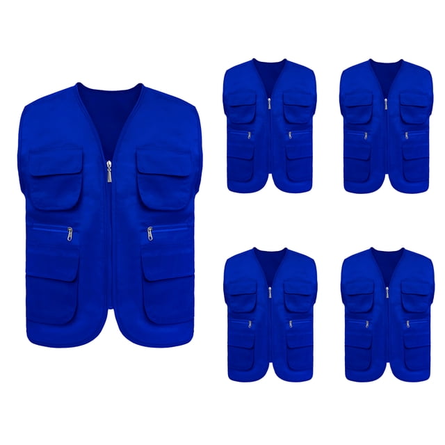 TOPTIE 5 Packs Supermarket Work Vest Volunteer Activity Event Waistcoat with Pockets-Blue-XL