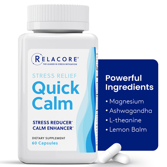 Quick Calm Mood Support Supplement with Ashwagandha, L-Theanine, and Passionflower for Rapid Stress Relief and Relaxation – 60 Capsules