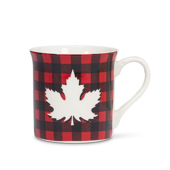 Abbott Collection AB-27-CABIN-LEAF 3.5 in. Buffalo Check Leaf Mug, Red & Black