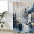 thumbnail image 2 of Extra Long Shower Curtain 72x96 Inch, Navy Blue Mountain Shower Curtain Waterproof Bathroom Decor Vintage Abstract Art Fabric Bath Curtain Set Accessories with Hooks, 2 of 6