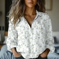 thumbnail image 2 of Flmaly Womens Summer Tops Business Casual Womens Linen Button Down Shirts Floral Printed V Neck Long Sleeve Blouse Collared Boho Shirt Casual Tops With Pocket Cute Tops for Women, 2 of 5
