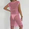 thumbnail image 7 of Maqroz Mesh Cover Up Dress Women Round Neck Cap Sleeve Beach Tunic Flower Decor Fringe Hem Swimsuit Coverup Summer Mini Dress, 7 of 7