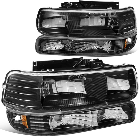 DNA Motoring For 99-02 Silverado 00-06 Suburban Tahoe Headlight Bumper Parking Lamps Black Amber