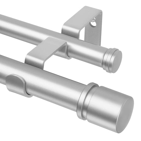Condition photo showing New/Like New for kamanina 1 telescoping heavy duty double curtain rod set with cap finials 72 - 144 silver