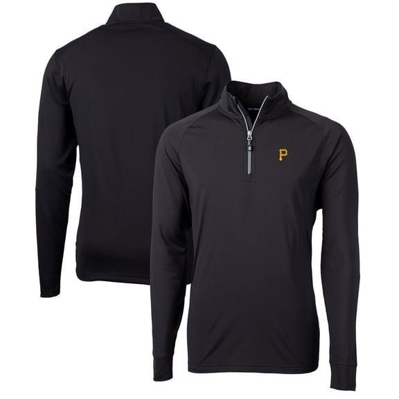 Men's Cutter & Buck  Black Pittsburgh Pirates Adapt Eco Knit Stretch Recycled Quarter-Zip Pullover Top