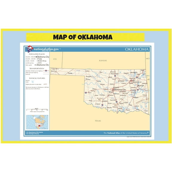 Map of Oklahoma - Laminated Wall Map Poster Print Perfect for Classrooms and Homes - Vivid Imagery with Bright Colors - 18x24