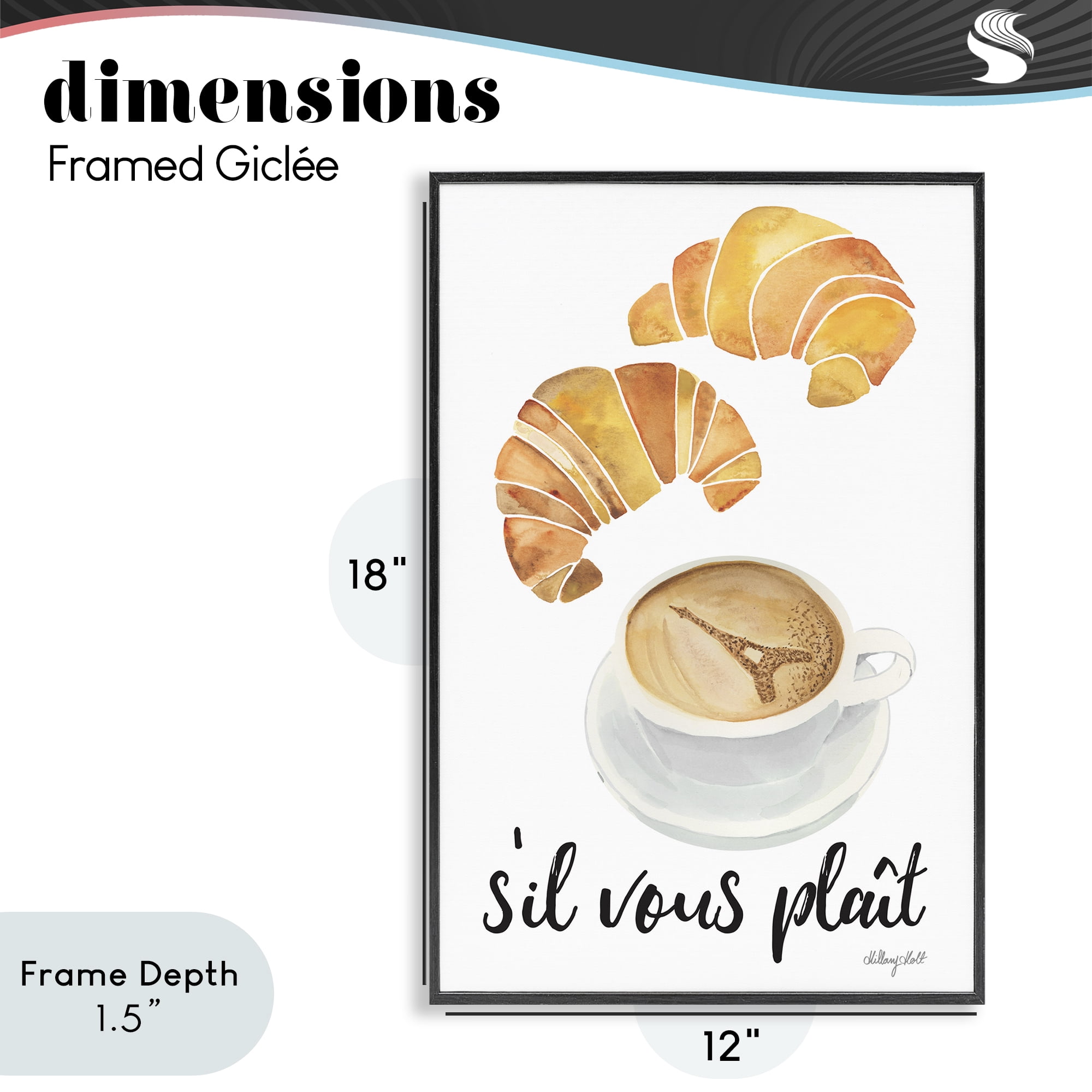 Stupell Industries Paris Croissant and Coffee Black Framed Giclee Art, design by Hillary Holt