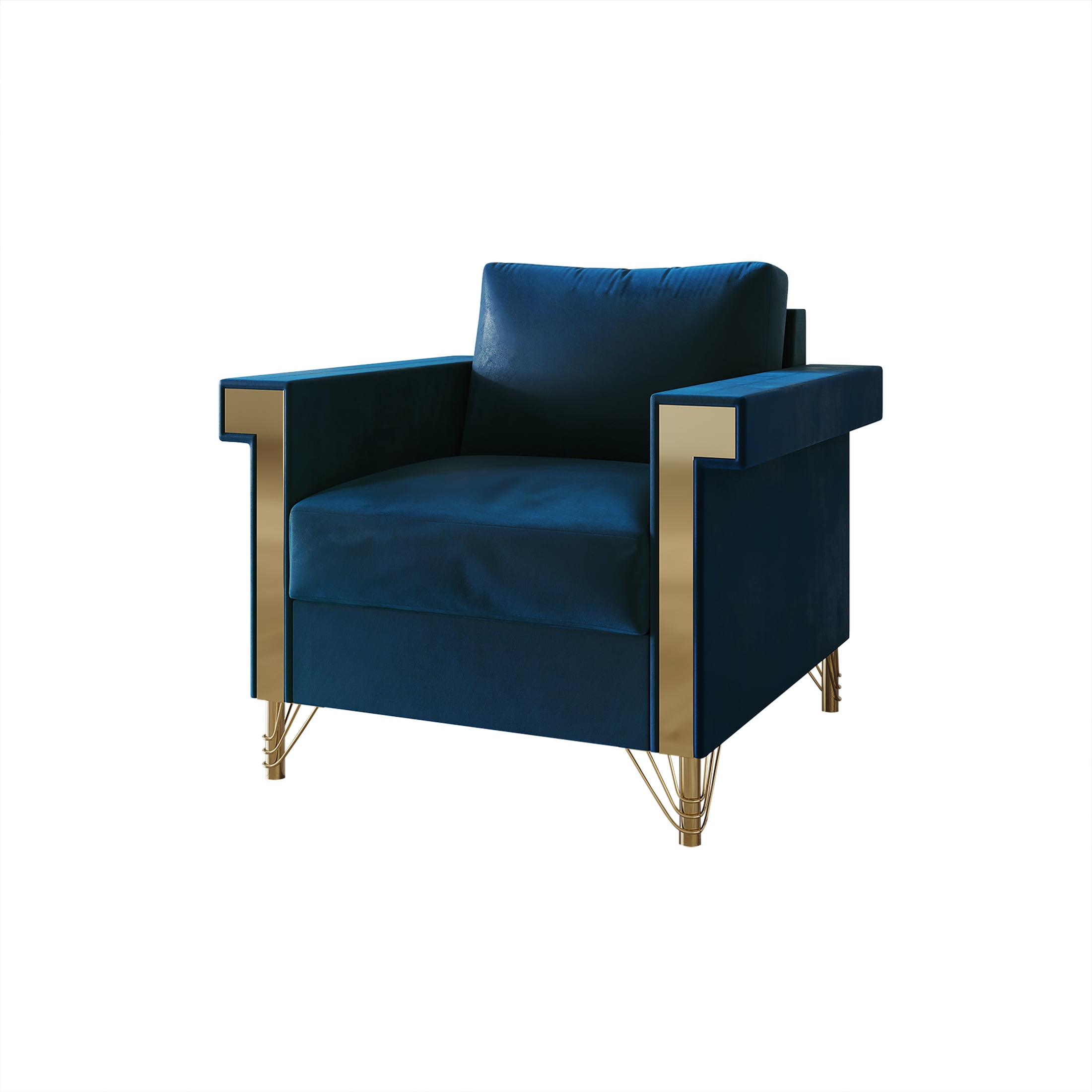 Castle Place Comtemporary Glam Velvet Upholstered Armchair, Navy Blue