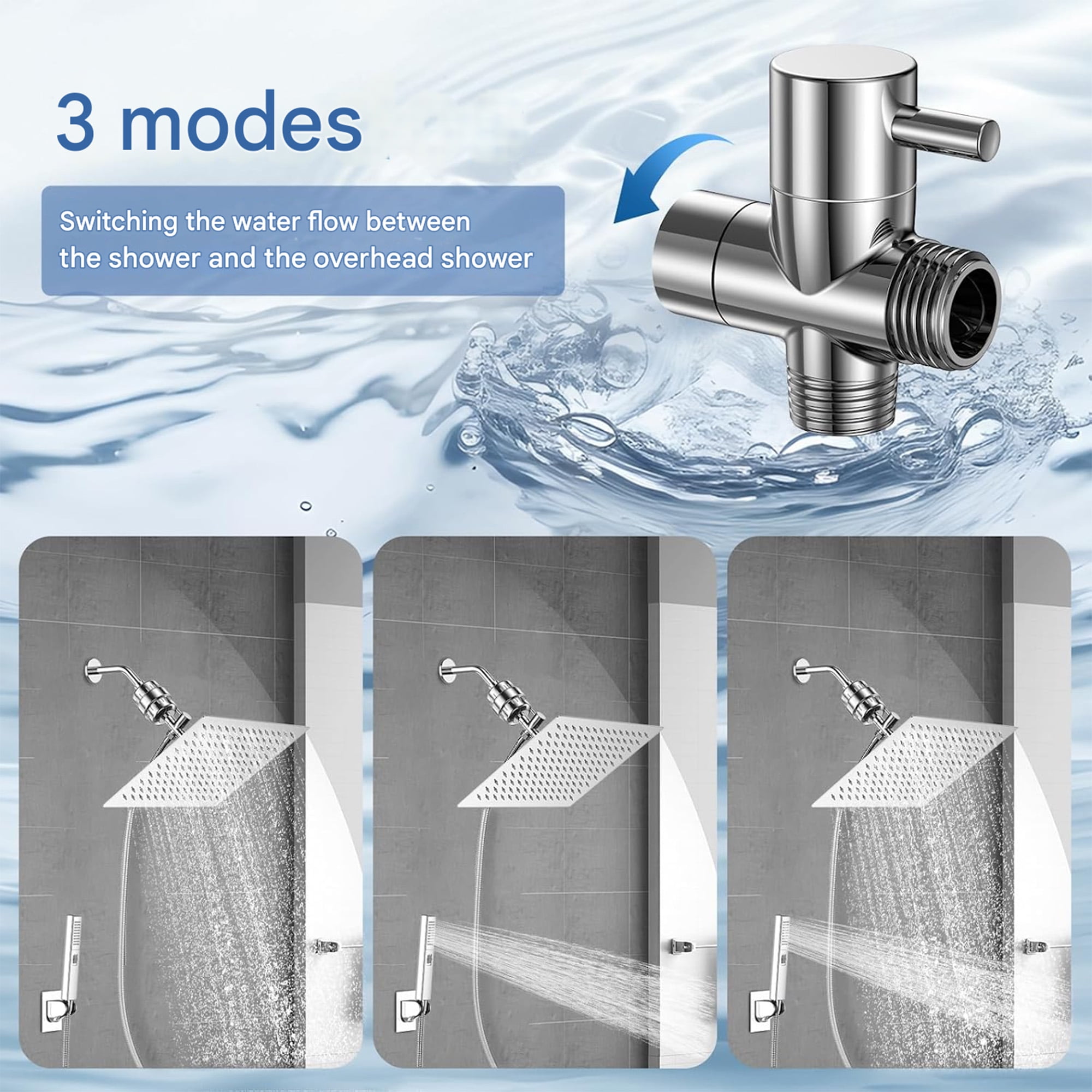 SERABETTO Filtered Shower Head, High Pressure 8″Square, 5 settings Handheld Rain Shower Filter Combo with Self-adhesive Holder/1.5M Hose -1 Replaceable Filter Cartridge (Chrome Finish)